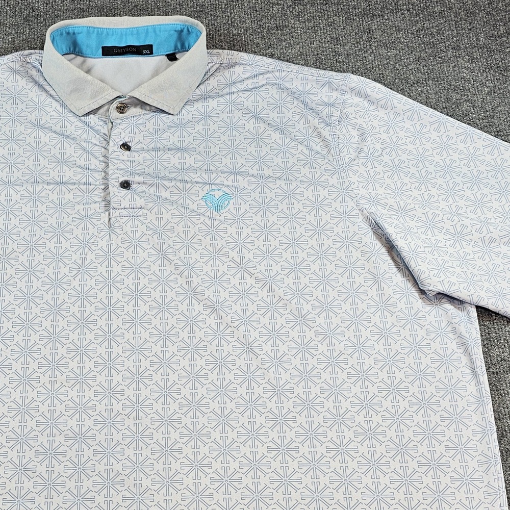 Greyson Mens XXL Blue Polo Shirt Geometric Print Short Sleeve Golf Indian Wells